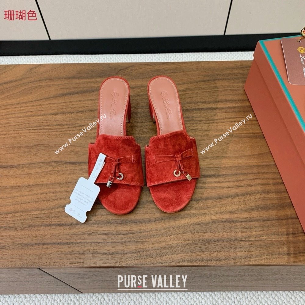 Loro Piana Summer Charms Sandal 5.5cm Heel in Suede LP62017 Red 2025 (HH-25062017)