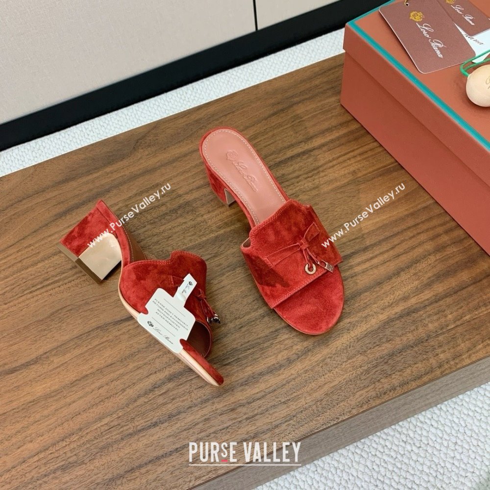 Loro Piana Summer Charms Sandal 5.5cm Heel in Suede LP62017 Red 2025 (HH-25062017)