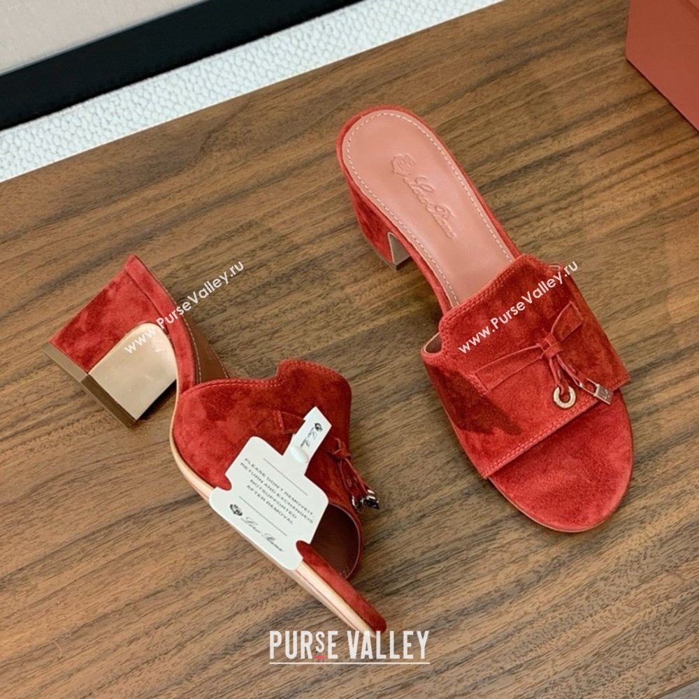 Loro Piana Summer Charms Sandal 5.5cm Heel in Suede LP62017 Red 2025 (HH-25062017)