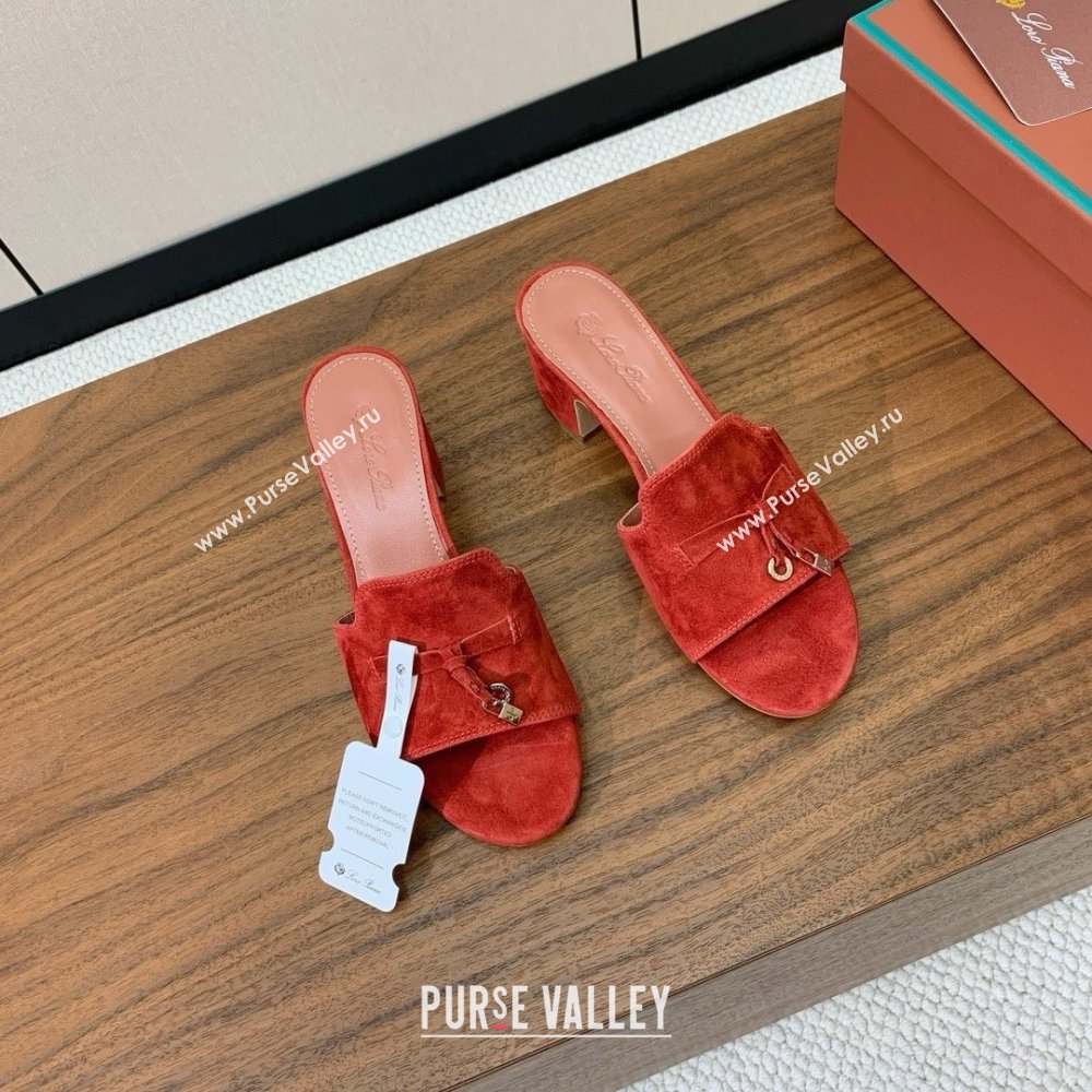 Loro Piana Summer Charms Sandal 5.5cm Heel in Suede LP62017 Red 2025 (HH-25062017)