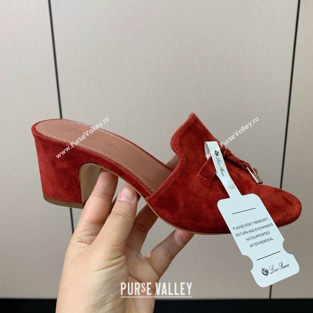 Loro Piana Summer Charms Sandal 5.5cm Heel in Suede LP62017 Red 2025 (HH-25062017)
