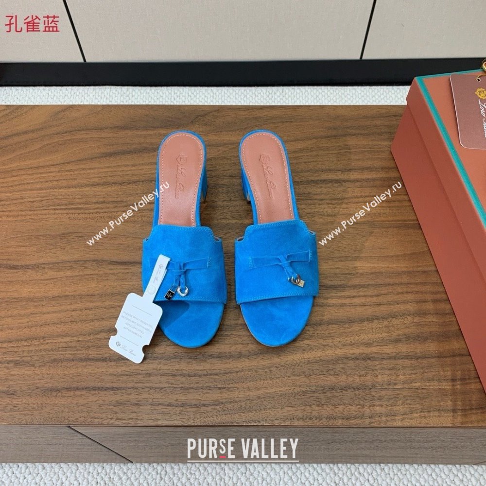 Loro Piana Summer Charms Sandal 5.5cm Heel in Suede LP62018 Peacock Blue 2025 (HH-25062018)