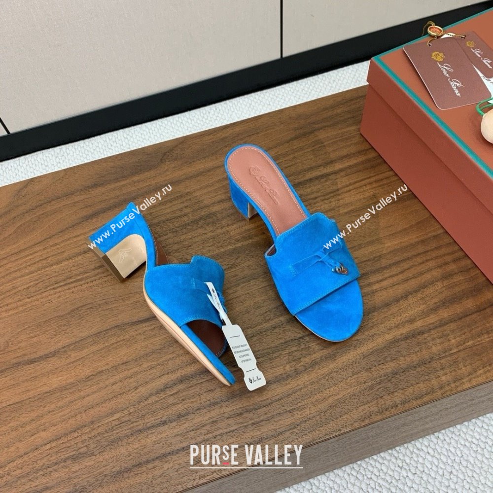 Loro Piana Summer Charms Sandal 5.5cm Heel in Suede LP62018 Peacock Blue 2025 (HH-25062018)