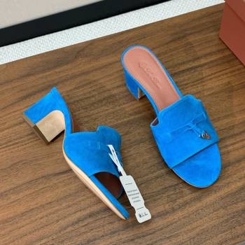 Loro Piana Summer Charms Sandal 5.5cm Heel in Suede LP62018 Peacock Blue 2025 (HH-25062018)