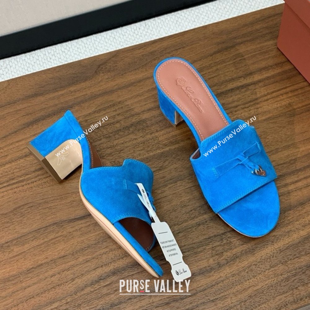Loro Piana Summer Charms Sandal 5.5cm Heel in Suede LP62018 Peacock Blue 2025 (HH-25062018)