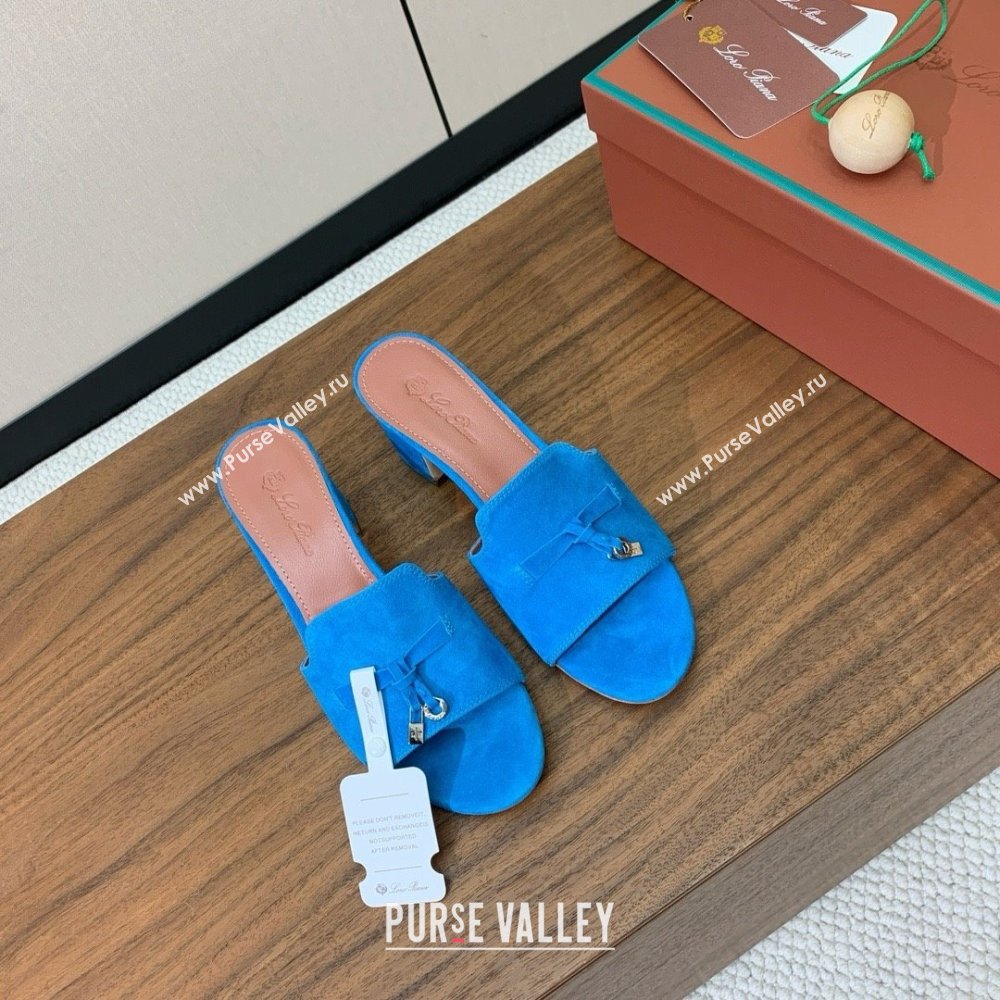 Loro Piana Summer Charms Sandal 5.5cm Heel in Suede LP62018 Peacock Blue 2025 (HH-25062018)