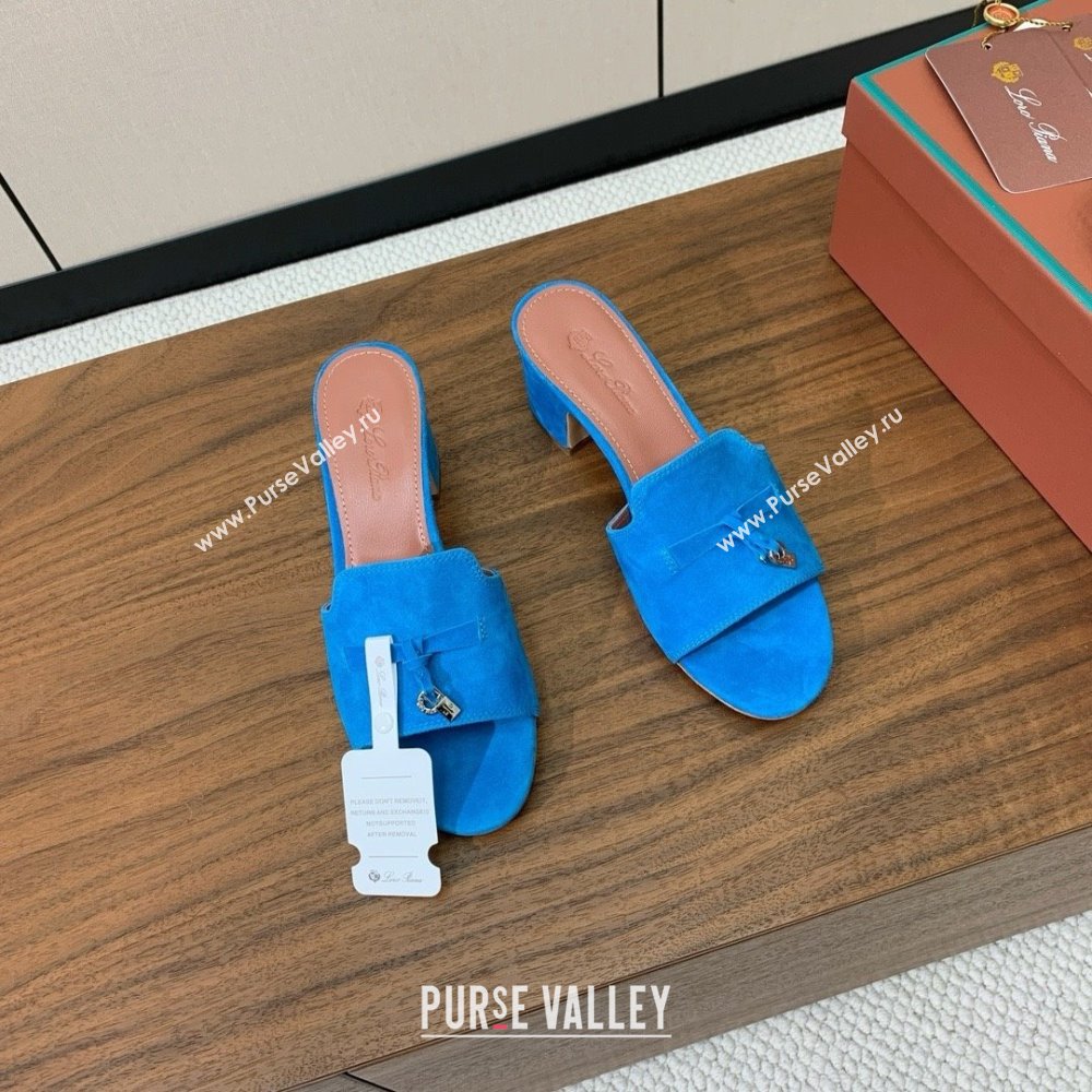 Loro Piana Summer Charms Sandal 5.5cm Heel in Suede LP62018 Peacock Blue 2025 (HH-25062018)