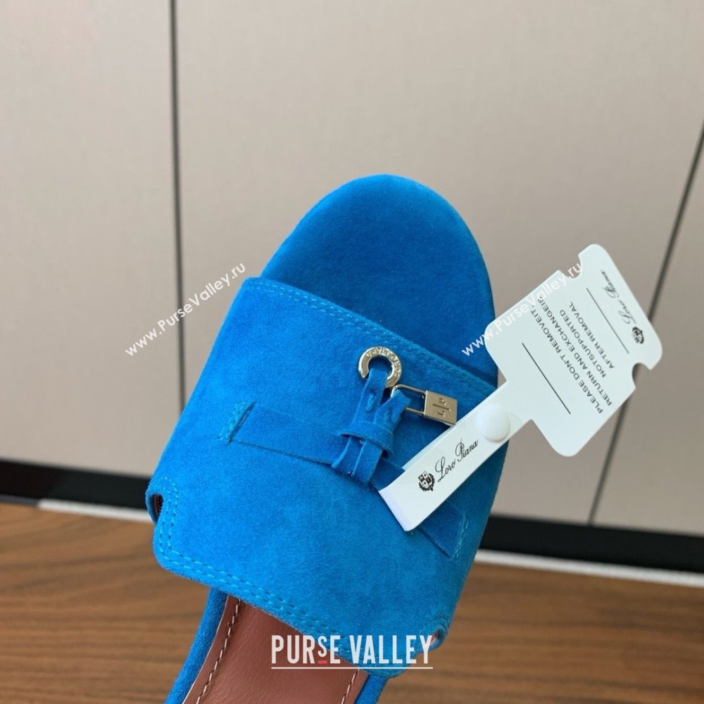 Loro Piana Summer Charms Sandal 5.5cm Heel in Suede LP62018 Peacock Blue 2025 (HH-25062018)