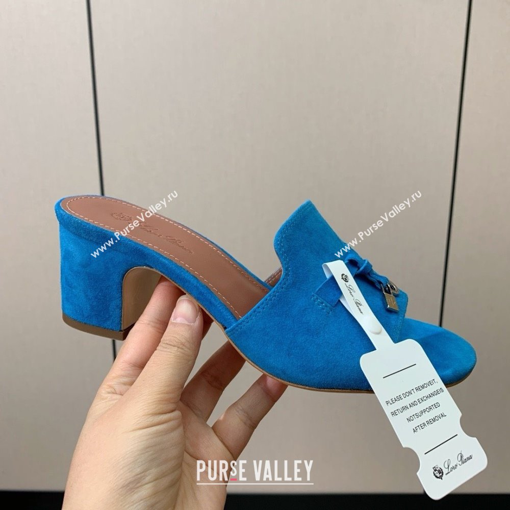 Loro Piana Summer Charms Sandal 5.5cm Heel in Suede LP62018 Peacock Blue 2025 (HH-25062018)