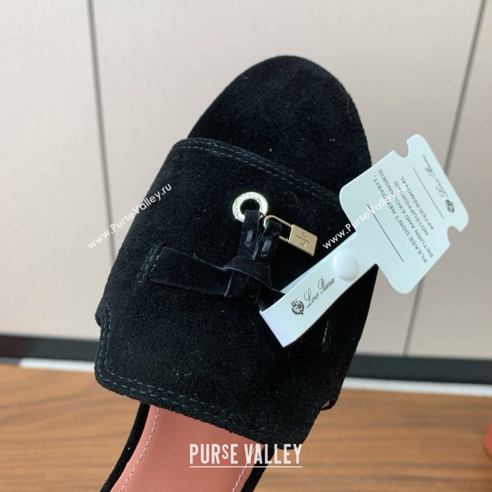 Loro Piana Summer Charms Slides Sandal in Suede LP62020 Black 2025 (HH-25062020)
