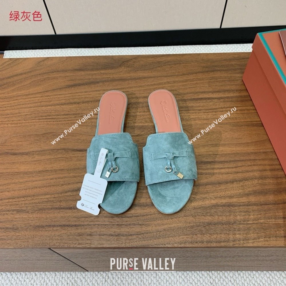 Loro Piana Summer Charms Slides Sandal in Suede LP62021 Green Grey 2025 (HH-25062021)