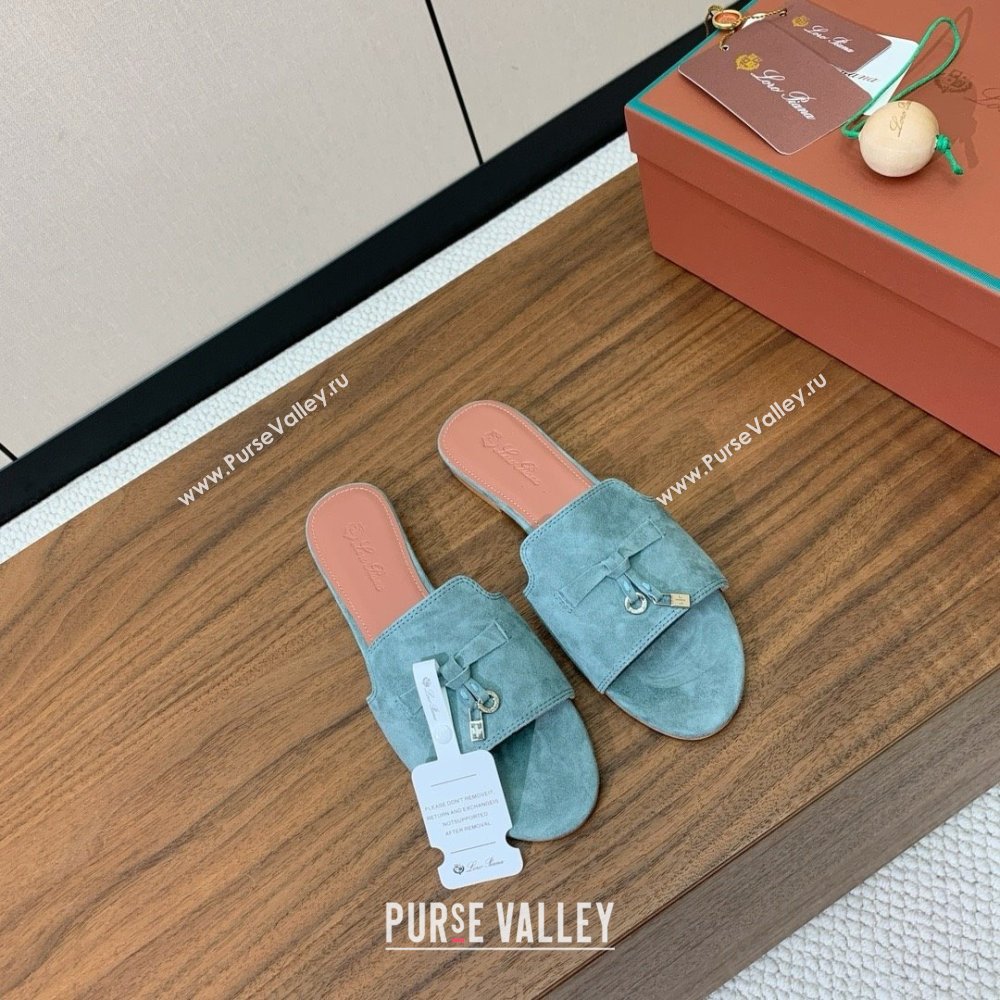 Loro Piana Summer Charms Slides Sandal in Suede LP62021 Green Grey 2025 (HH-25062021)