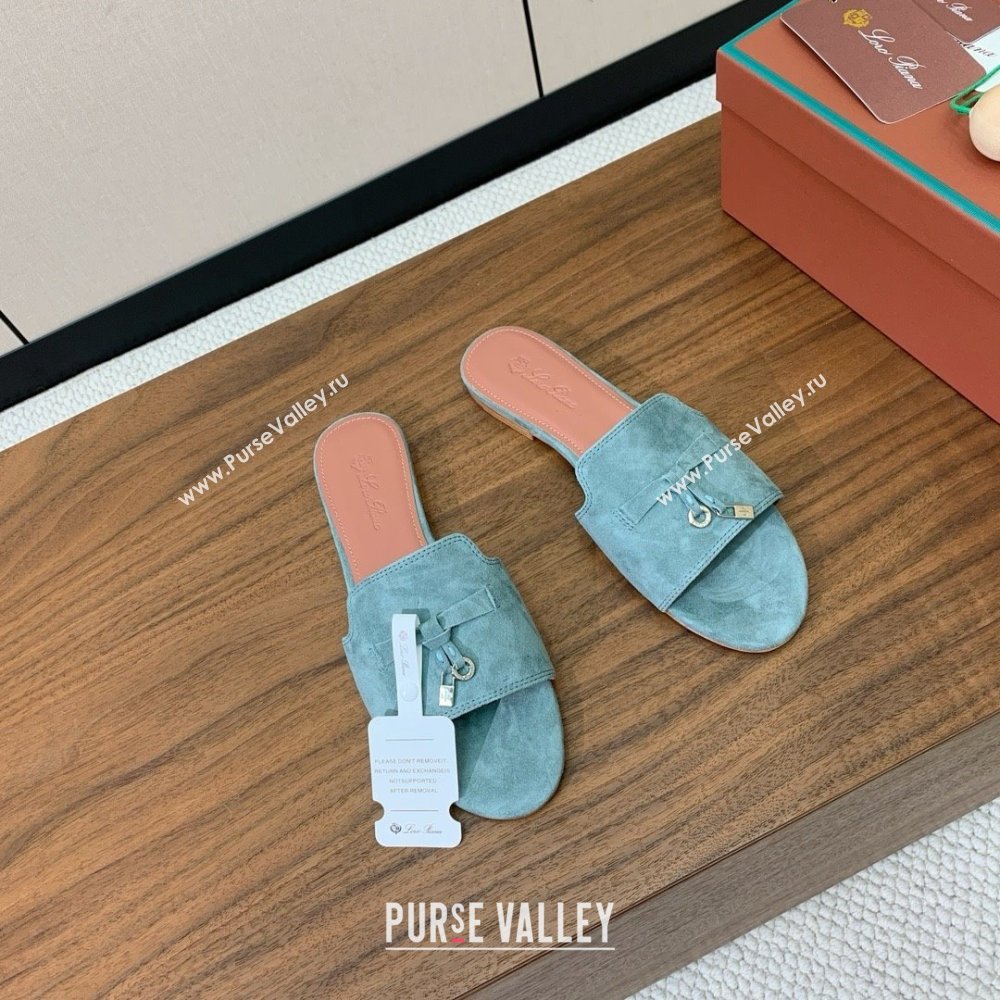 Loro Piana Summer Charms Slides Sandal in Suede LP62021 Green Grey 2025 (HH-25062021)