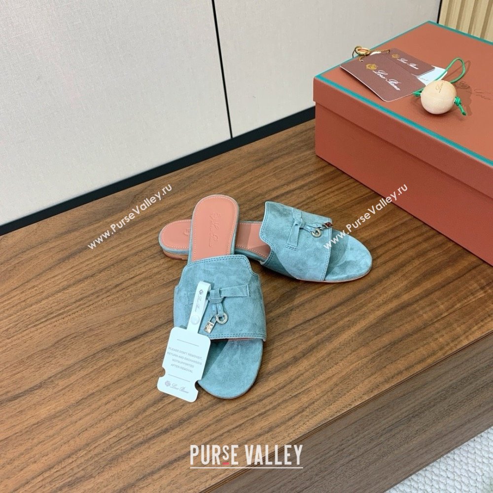 Loro Piana Summer Charms Slides Sandal in Suede LP62021 Green Grey 2025 (HH-25062021)