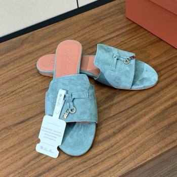 Loro Piana Summer Charms Slides Sandal in Suede LP62021 Green Grey 2025 (HH-25062021)