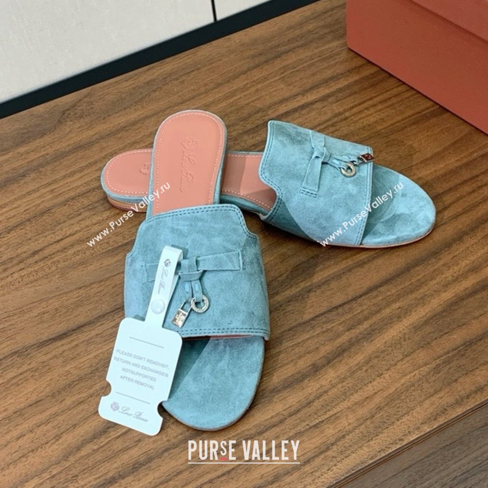 Loro Piana Summer Charms Slides Sandal in Suede LP62021 Green Grey 2025 (HH-25062021)