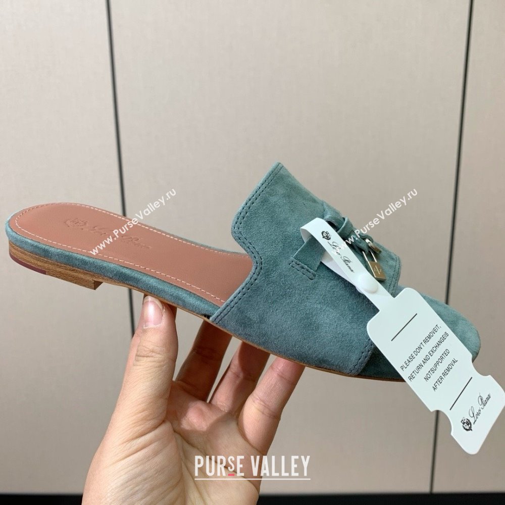 Loro Piana Summer Charms Slides Sandal in Suede LP62021 Green Grey 2025 (HH-25062021)