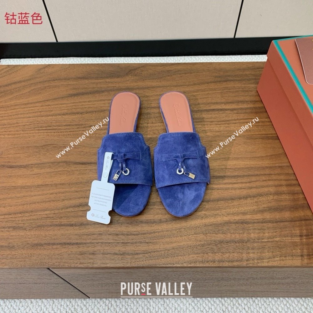 Loro Piana Summer Charms Slides Sandal in Suede LP62025 Blue 2025 (HH-25062025)
