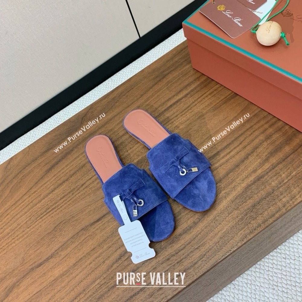 Loro Piana Summer Charms Slides Sandal in Suede LP62025 Blue 2025 (HH-25062025)