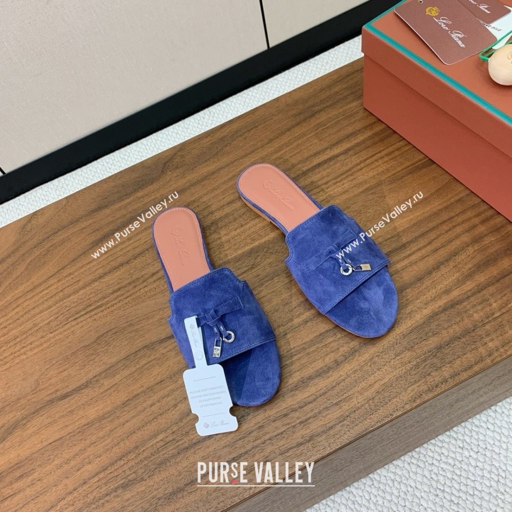 Loro Piana Summer Charms Slides Sandal in Suede LP62025 Blue 2025 (HH-25062025)