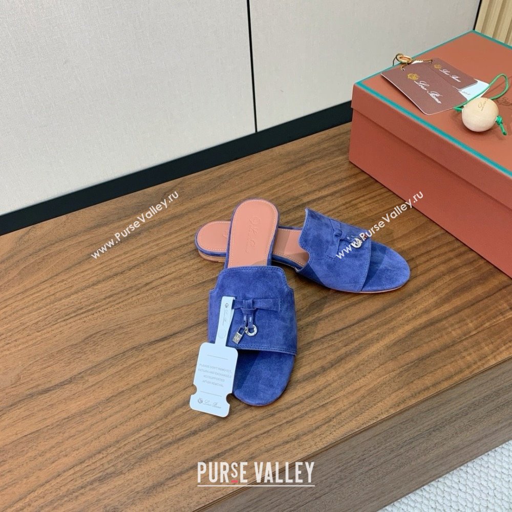 Loro Piana Summer Charms Slides Sandal in Suede LP62025 Blue 2025 (HH-25062025)