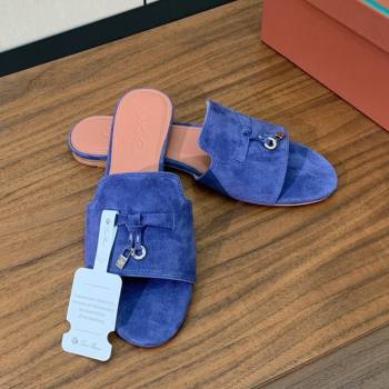 Loro Piana Summer Charms Slides Sandal in Suede LP62025 Blue 2025 (HH-25062025)