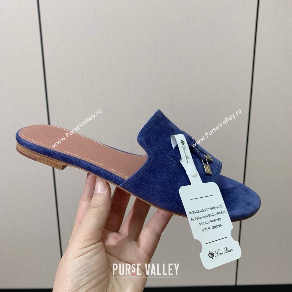 Loro Piana Summer Charms Slides Sandal in Suede LP62025 Blue 2025 (HH-25062025)