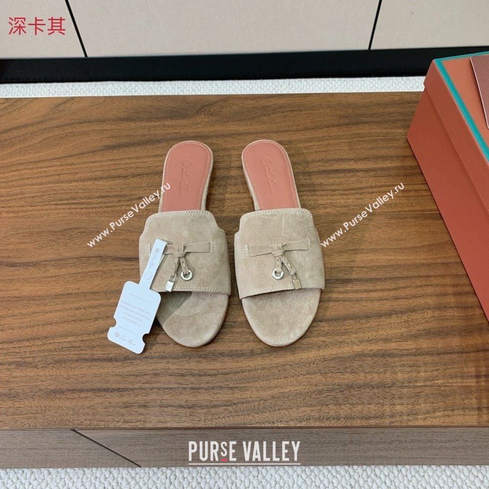Loro Piana Summer Charms Slides Sandal in Suede LP62026 Deep Khaki 2025 (HH-25062026)