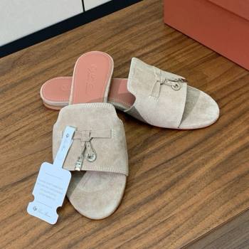 Loro Piana Summer Charms Slides Sandal in Suede LP62026 Deep Khaki 2025 (HH-25062026)
