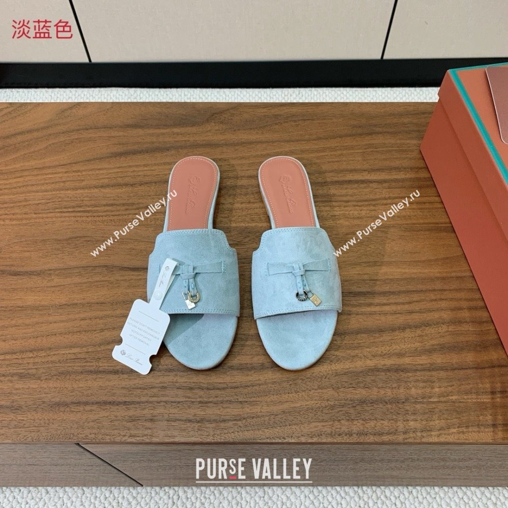 Loro Piana Summer Charms Slides Sandal in Suede LP62027 Light Blue 2025 (HH-25062027)