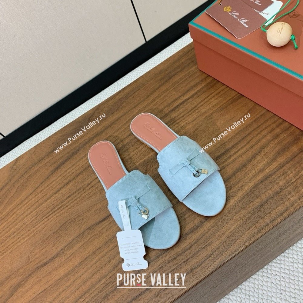 Loro Piana Summer Charms Slides Sandal in Suede LP62027 Light Blue 2025 (HH-25062027)
