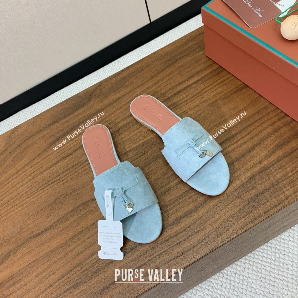 Loro Piana Summer Charms Slides Sandal in Suede LP62027 Light Blue 2025 (HH-25062027)