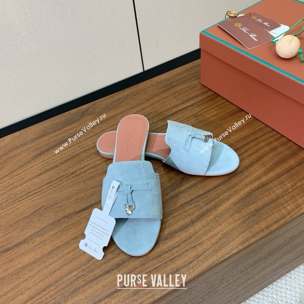 Loro Piana Summer Charms Slides Sandal in Suede LP62027 Light Blue 2025 (HH-25062027)