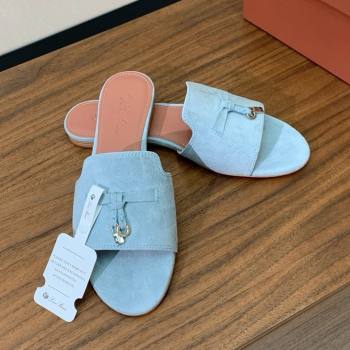 Loro Piana Summer Charms Slides Sandal in Suede LP62027 Light Blue 2025 (HH-25062027)