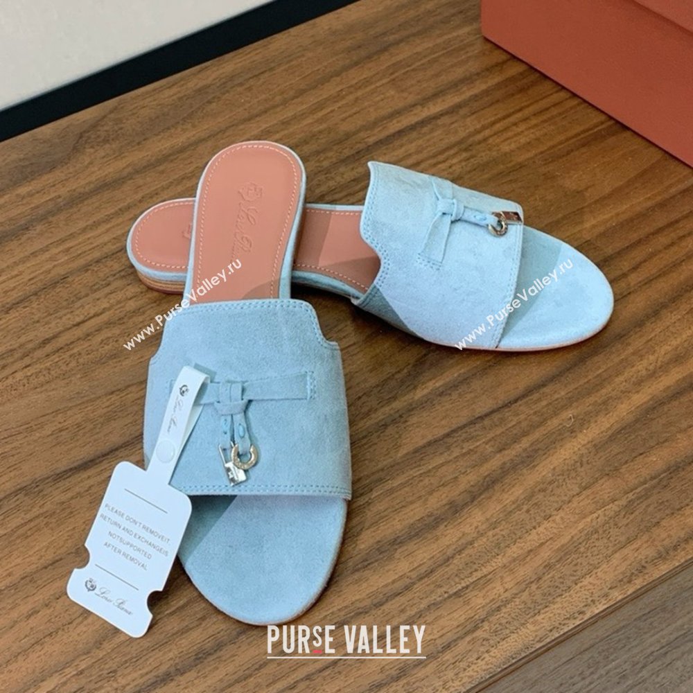 Loro Piana Summer Charms Slides Sandal in Suede LP62027 Light Blue 2025 (HH-25062027)