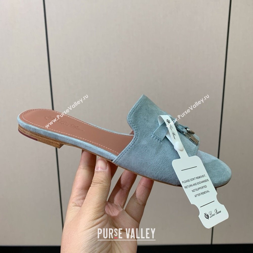 Loro Piana Summer Charms Slides Sandal in Suede LP62027 Light Blue 2025 (HH-25062027)