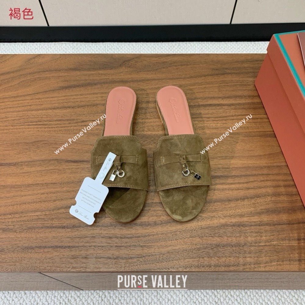 Loro Piana Summer Charms Slides Sandal in Suede LP62028 Brown 2025 (HH-25062028)