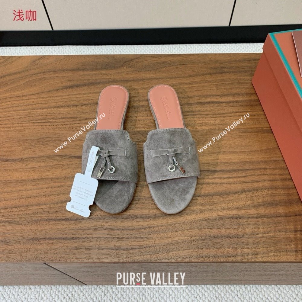 Loro Piana Summer Charms Slides Sandal in Suede LP62033 Grey 2025 (HH-25062033)