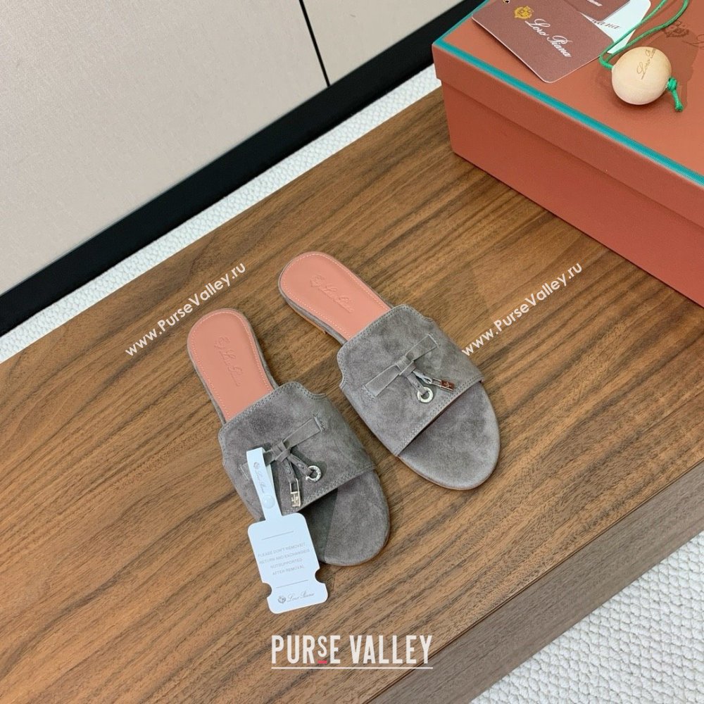 Loro Piana Summer Charms Slides Sandal in Suede LP62033 Grey 2025 (HH-25062033)