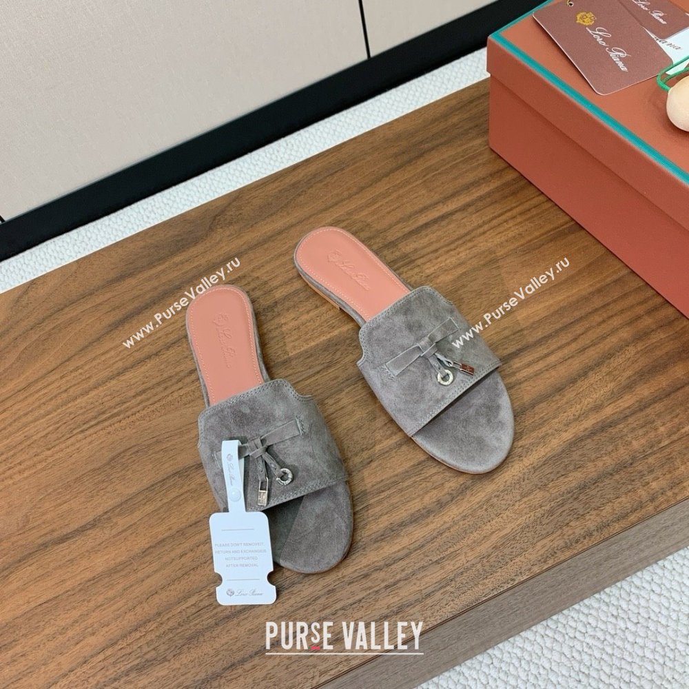 Loro Piana Summer Charms Slides Sandal in Suede LP62033 Grey 2025 (HH-25062033)