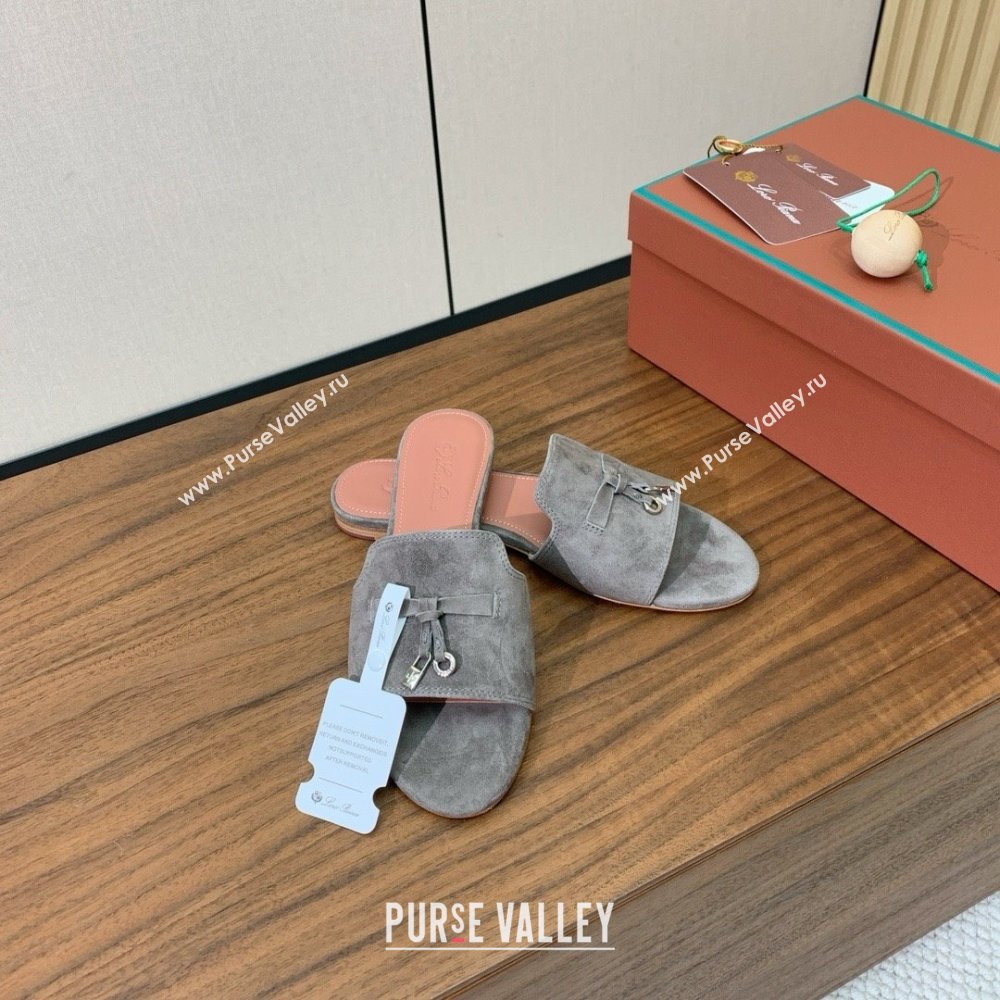 Loro Piana Summer Charms Slides Sandal in Suede LP62033 Grey 2025 (HH-25062033)