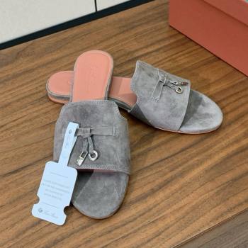 Loro Piana Summer Charms Slides Sandal in Suede LP62033 Grey 2025 (HH-25062033)