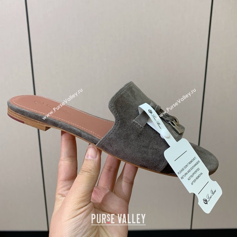 Loro Piana Summer Charms Slides Sandal in Suede LP62033 Grey 2025 (HH-25062033)