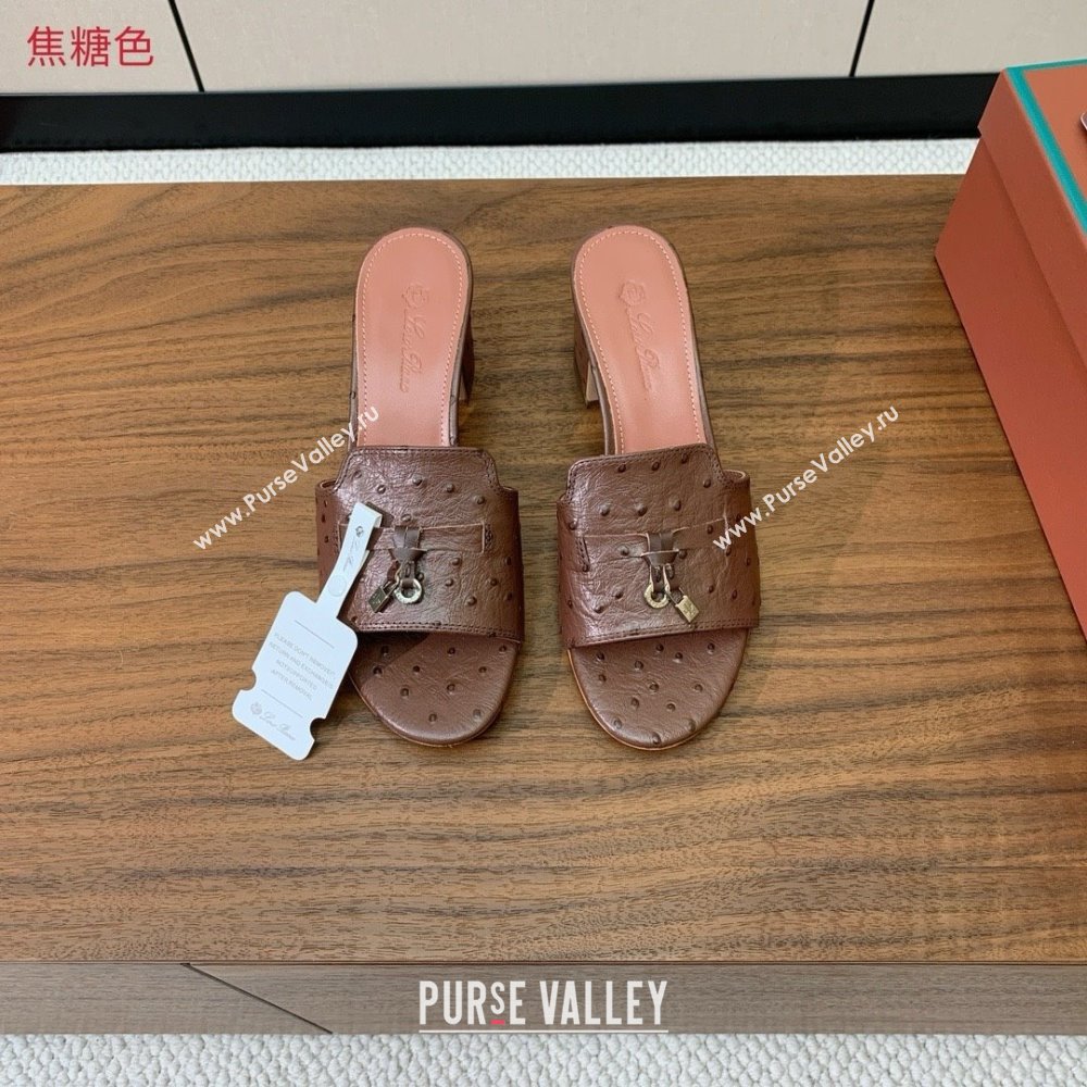 Loro Piana Summer Charms Sandal 5.5cm Heel in Ostrich Pattern Leather LP62304 Caramel 2025 (HH-25062304)