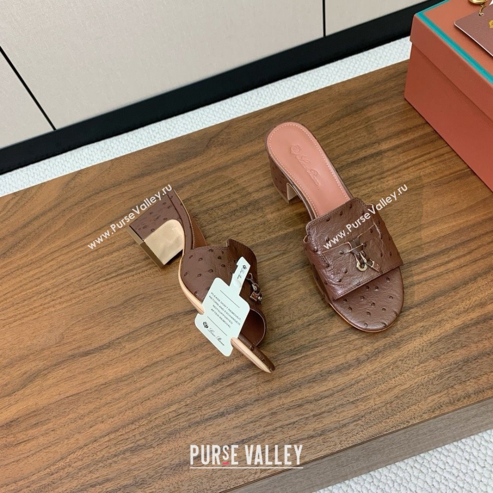 Loro Piana Summer Charms Sandal 5.5cm Heel in Ostrich Pattern Leather LP62304 Caramel 2025 (HH-25062304)