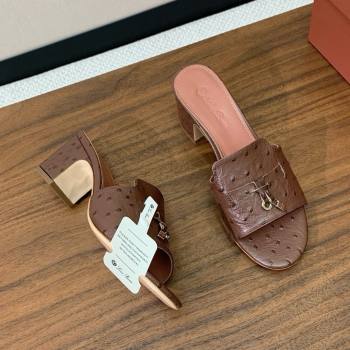 Loro Piana Summer Charms Sandal 5.5cm Heel in Ostrich Pattern Leather LP62304 Caramel 2025 (HH-25062304)