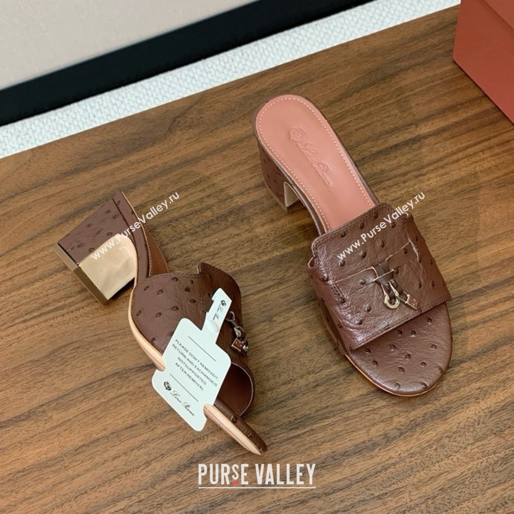 Loro Piana Summer Charms Sandal 5.5cm Heel in Ostrich Pattern Leather LP62304 Caramel 2025 (HH-25062304)