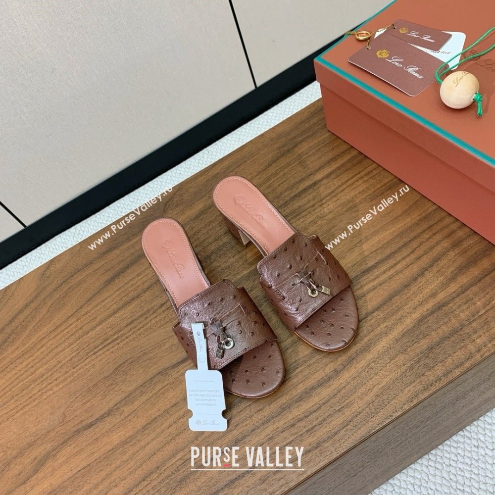Loro Piana Summer Charms Sandal 5.5cm Heel in Ostrich Pattern Leather LP62304 Caramel 2025 (HH-25062304)