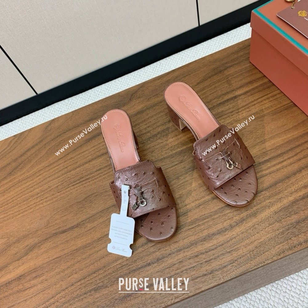 Loro Piana Summer Charms Sandal 5.5cm Heel in Ostrich Pattern Leather LP62304 Caramel 2025 (HH-25062304)