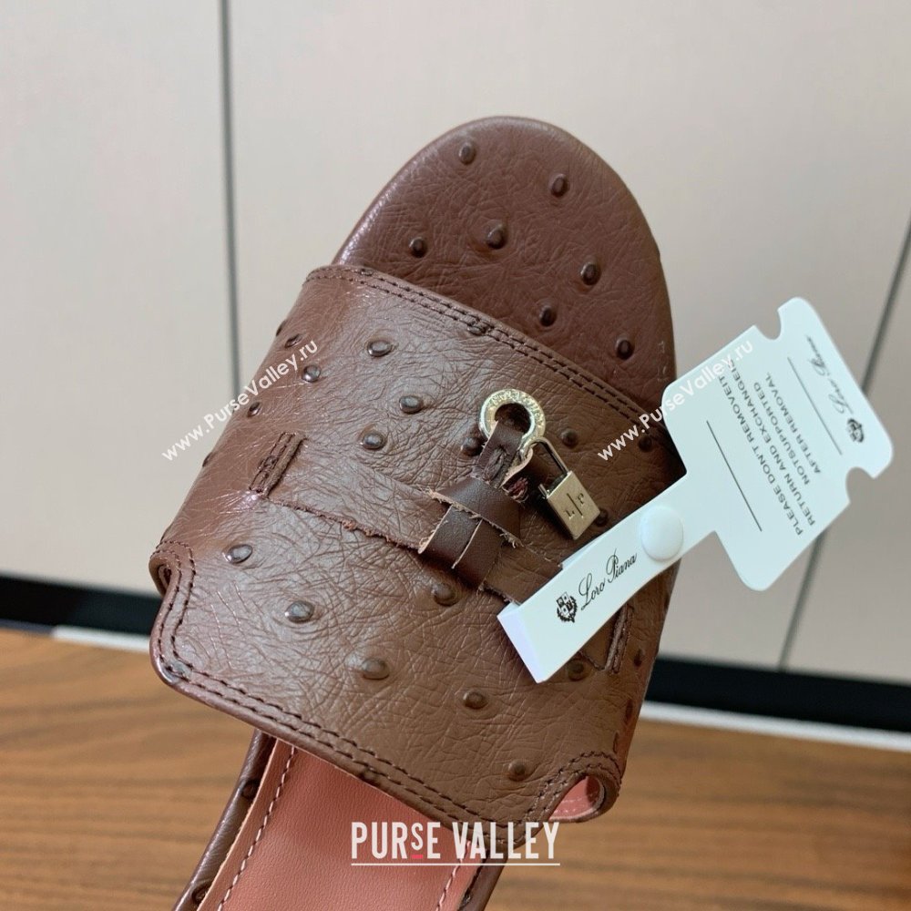Loro Piana Summer Charms Sandal 5.5cm Heel in Ostrich Pattern Leather LP62304 Caramel 2025 (HH-25062304)